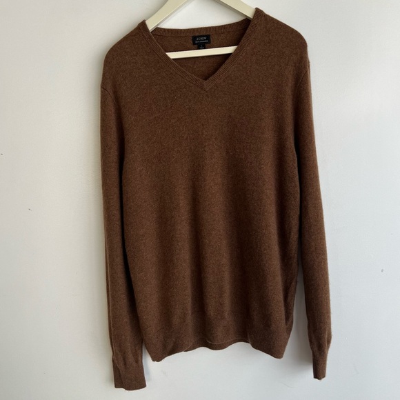 J.Crew 100% Cashmere V-Neck Sweater Soft Classic Luxury Knit Pullover Sz L Brown - Picture 2 of 12
